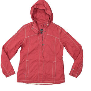 Eddie Bauer Women's Size M Windbreaker Jacket Red Weather Edge Nylon Zip Solid